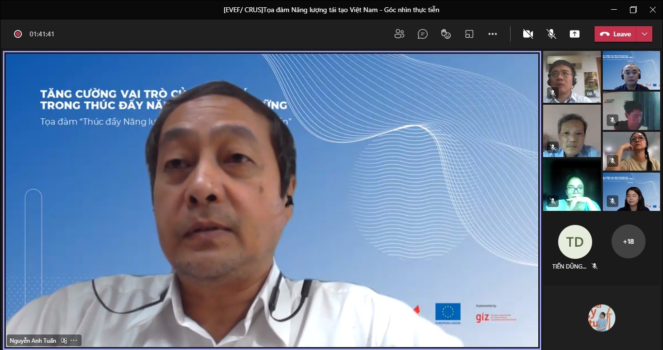 Chia sẻ kinh nghiệm tại Toạ đàm Phát triển năng lượng tái tạo Việt Nam – Góc nhìn thực tiễn 2 Ông Nguyễn Anh Tuấn – Giám đốc Trung tâm Năng lượng tái tạo, Viện Năng lượng, Bộ Công thương